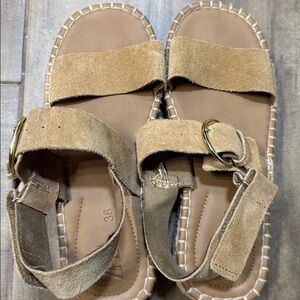 Zara Tan Suede Espadrille Platform Sandals Ankle Strap Size 36 US 6